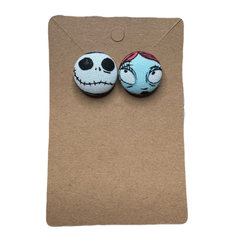 Nightmare Before Christmas Jack & Sally Button Stud Earrings